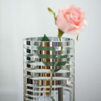 2-Pack Glass Cylinder Vases Silver Striped - Sophisticated Flower Centerpieces for Events 11"