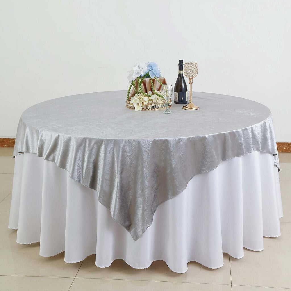Velvet 72"x72" Table Overlay Square Tablecloth Silver - Premium Soft Finish for Sophisticated Celebrations