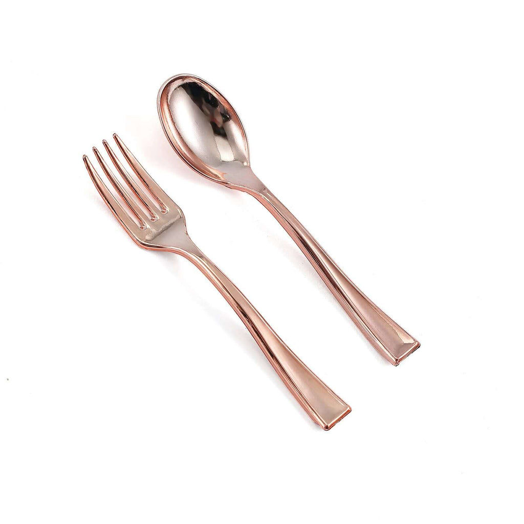24-Pack Plastic Mini Dessert Spoons Rose Gold - Heavy Duty Disposable Silverware 4"