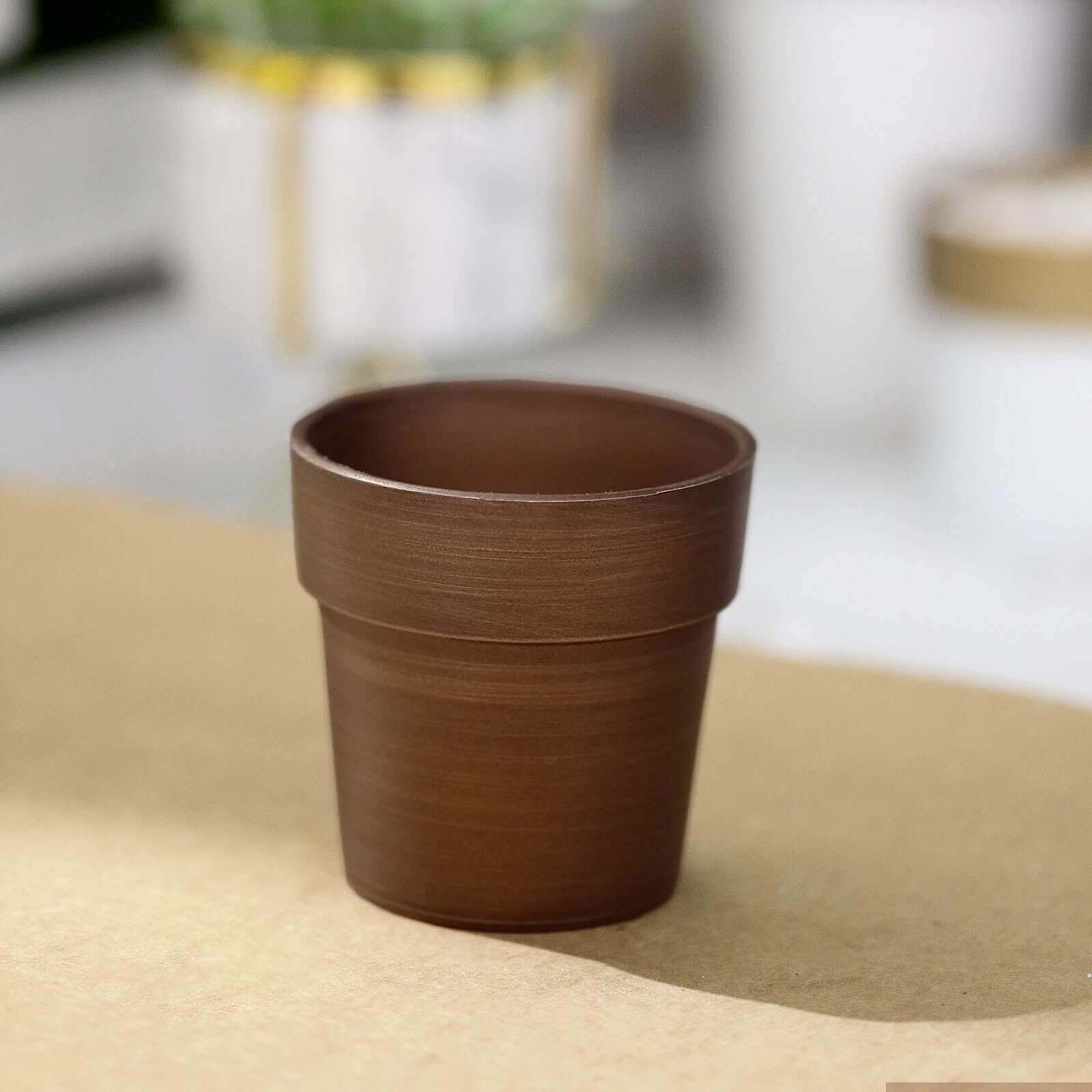 3-Pack Flower Plant Pots Small Design Rustic Brown - Plastic Indoor Decorative Planters 3"
