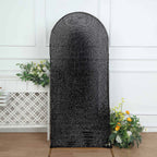 6ft Black Shimmer Tinsel Spandex Chiara Backdrop Stand Cover For Fitted Round Top Wedding Arch