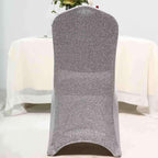 Spandex Chair Cover with Metallic Shimmer Tinsel Back for Banquet Chairs Silver - Fitted Slipcover