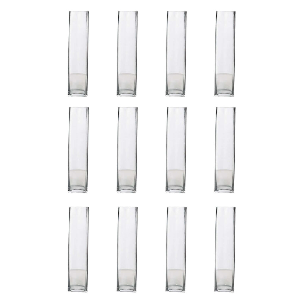 12-Pack Glass Cylinder Vases Square Clear - Durable Heavy Duty Floral Centerpieces for Weddings 14"