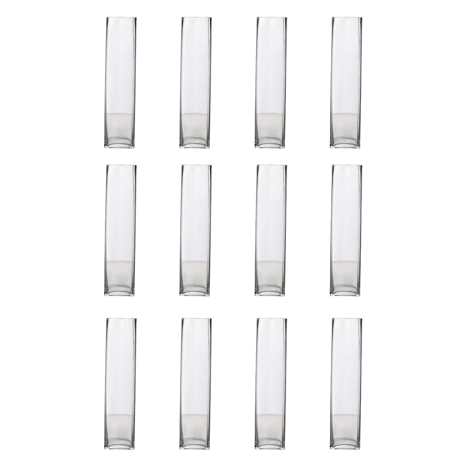 12-Pack Glass Cylinder Vases Square Clear - Durable Heavy Duty Floral Centerpieces for Weddings 14"