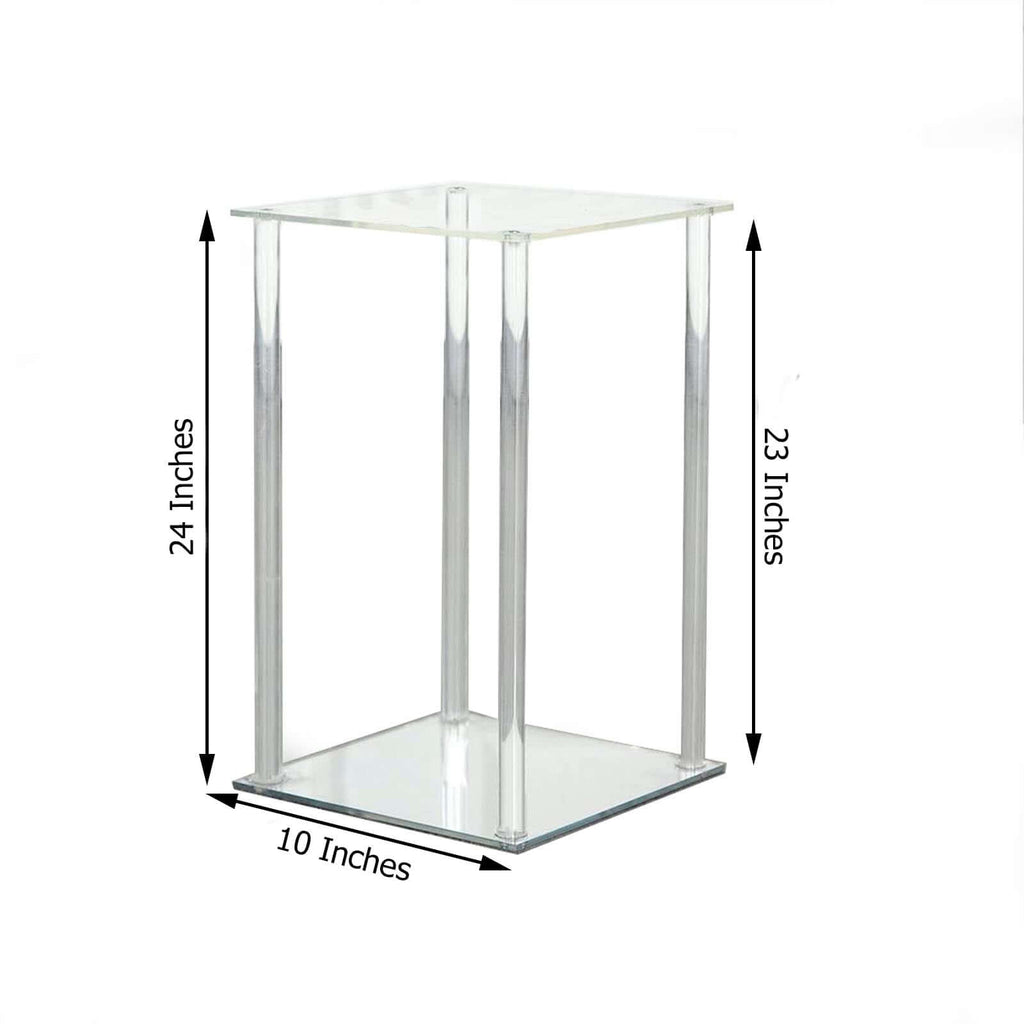 Acrylic Flower Vase Pillar Stand with Square Mirror Base Clear - Versatile Wedding Table Centerpiece 24"