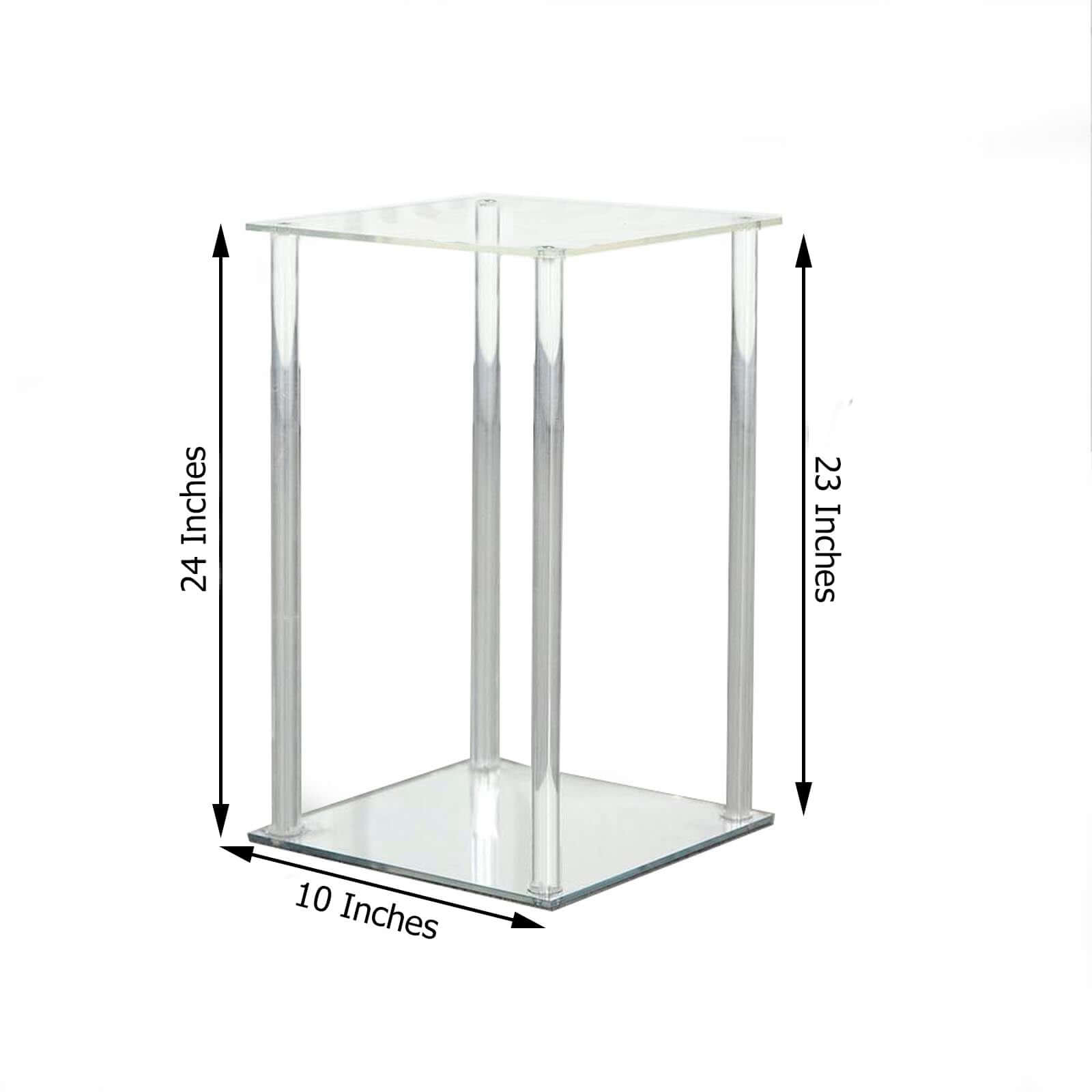Acrylic Flower Vase Pillar Stand with Square Mirror Base Clear - Versatile Wedding Table Centerpiece 24"