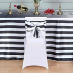 5 Pack Satin 6"x108" Chair Sashes Black/White Stripes - Sophisticated Decor for Weddings & Gatherings