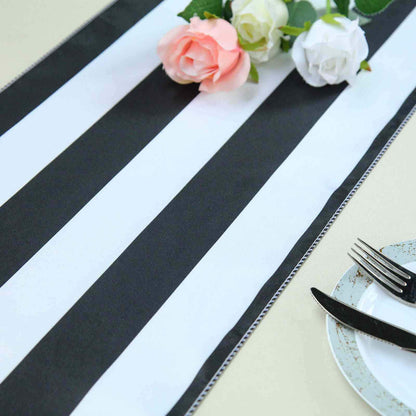 Satin 12"x108" Table Runner Black/White Stripe - Classic & Exquisite Table Decor