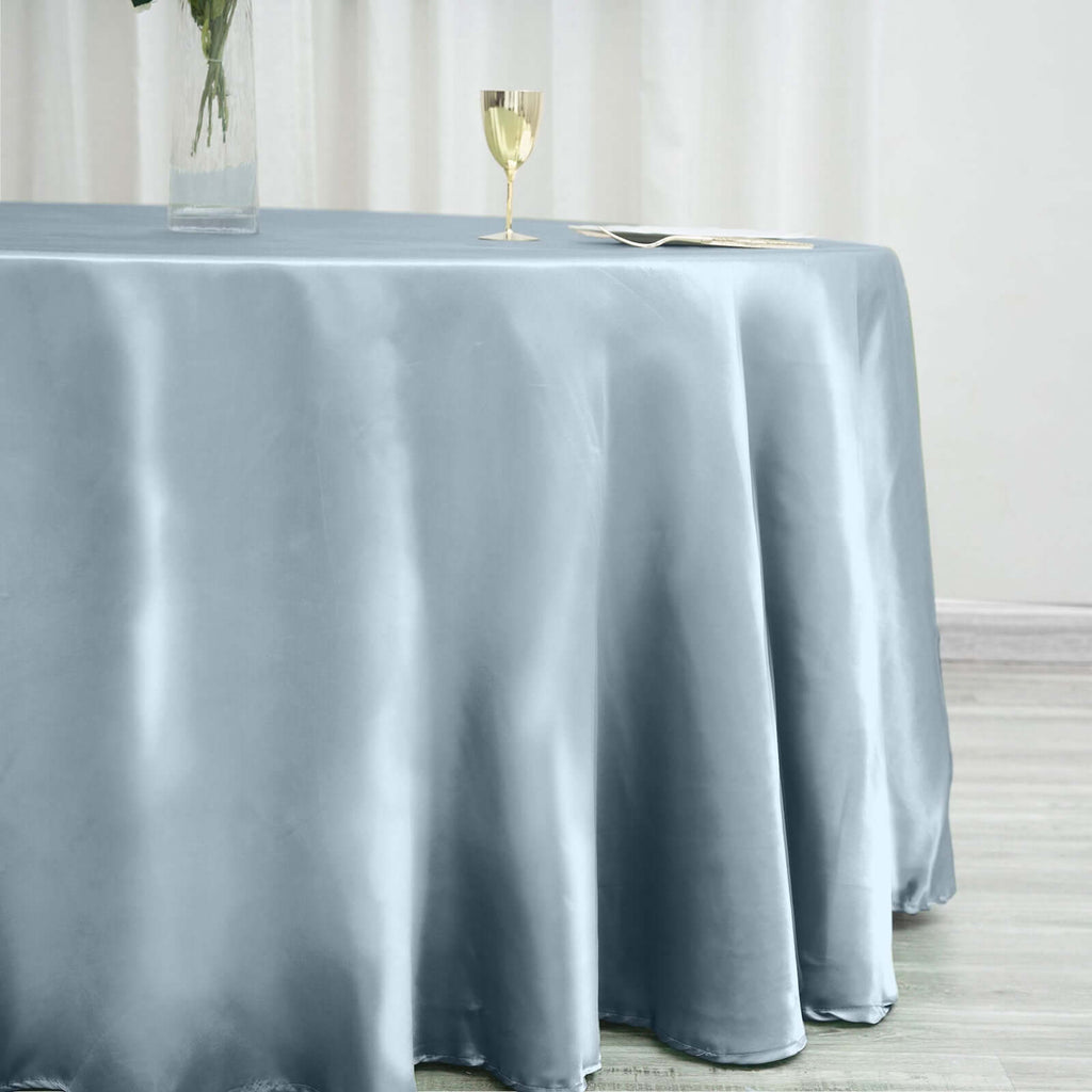 Satin 120" Round Tablecloth Dusty Blue - Stylish Seamless Table Cover