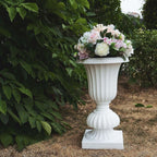 2 Pack 20" White Urn Planter, Floral Pedestal Flower Pot Plant Stand - PVC