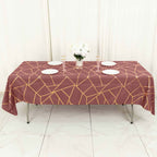 Polyester 60"x102" Rectangle Tablecloth Cinnamon Rose with Gold Foil Geometric Pattern - Wrinkle-Resistant & Durable Table Cover