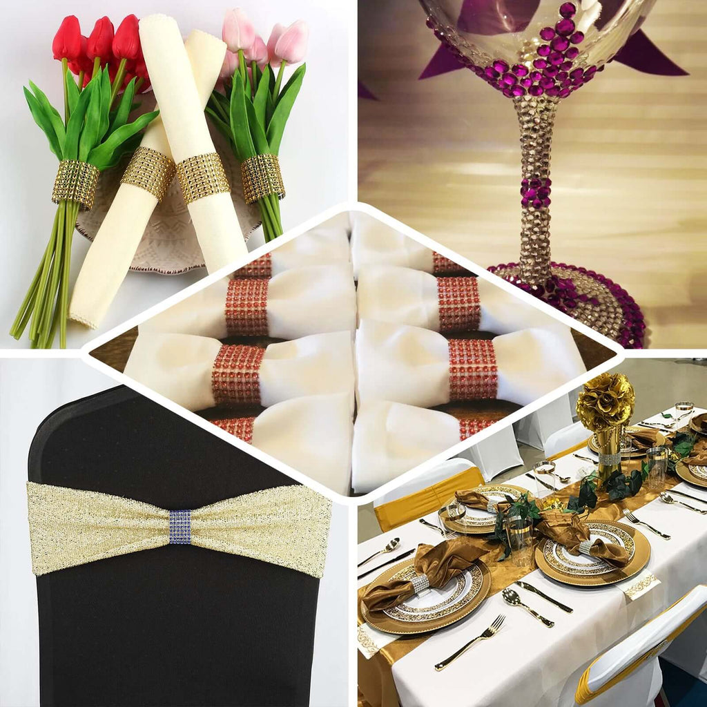 10 Pack Rhinestone Napkin Rings with Velcro Brooch Buckle Gold - Stylish Design for Chair Sashes