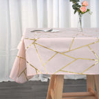 Polyester 54"x54" Table Overlay Square Tablecloth Blush with Gold Foil Geometric Pattern - Wrinkle-Resistant & Durable Table Topper