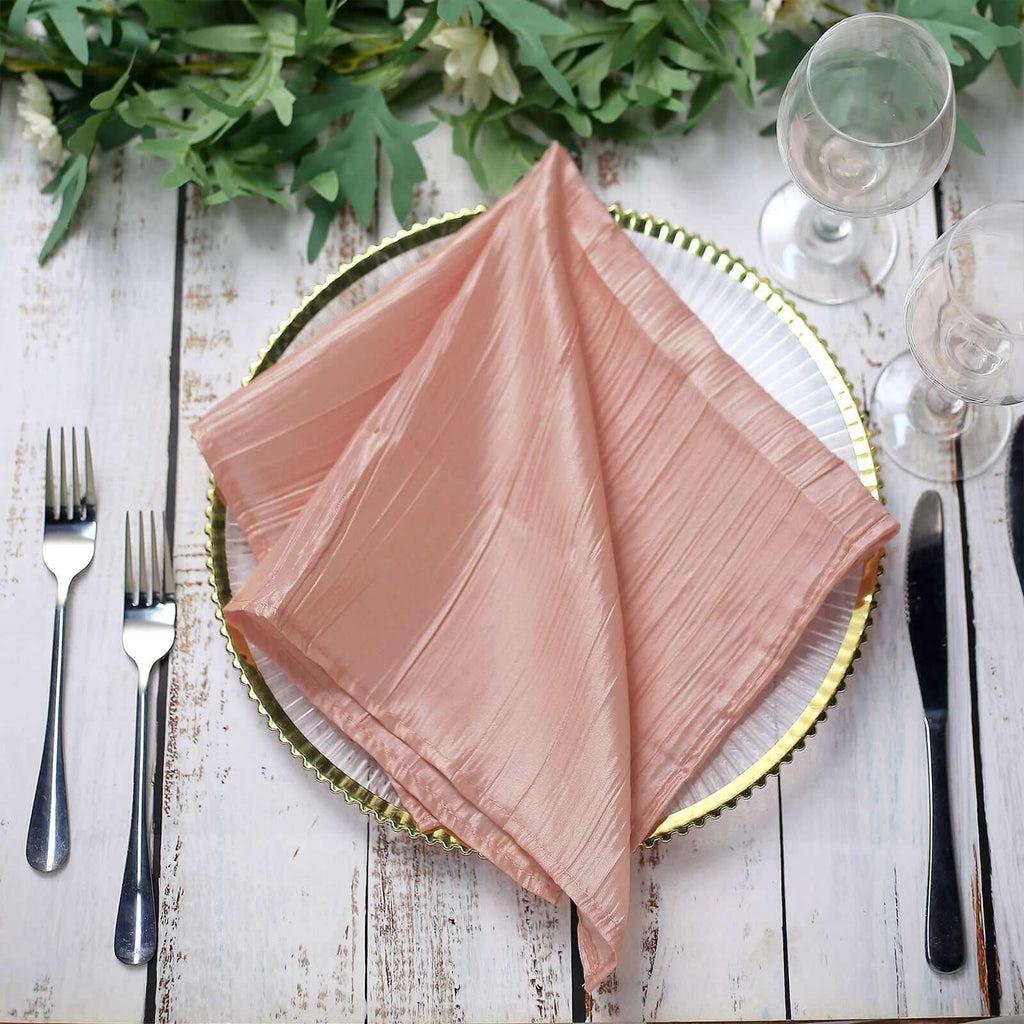 5 Pack Taffeta 20"x20" Napkins Dusty Rose - Accordion Crinkle Dinner Napkins
