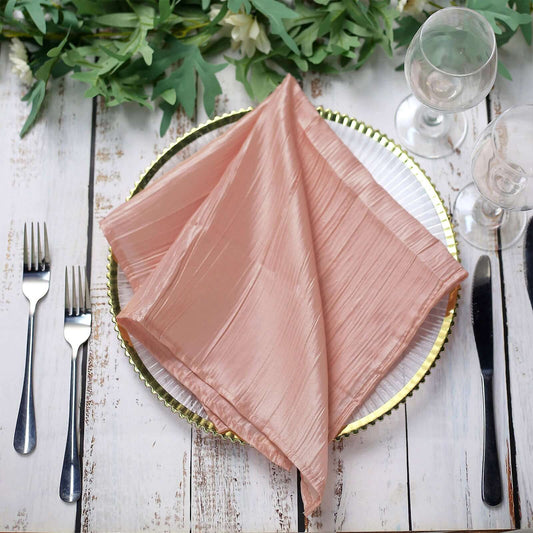 5 Pack Taffeta 20"x20" Napkins Dusty Rose - Accordion Crinkle Dinner Napkins