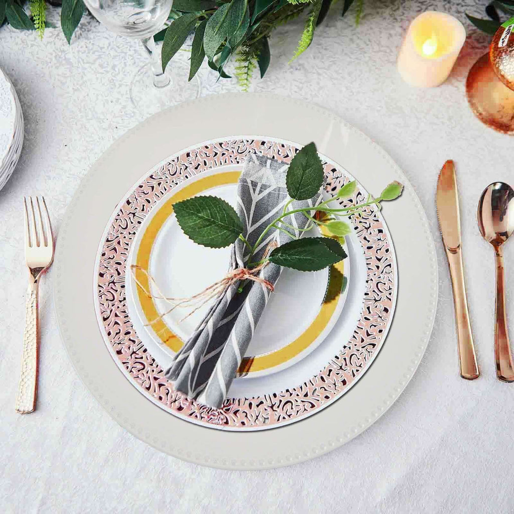 6-Pack Acrylic Round Charger Plates 13" in White with Beaded Rim, Dinner Charger Event Tabletop Decor