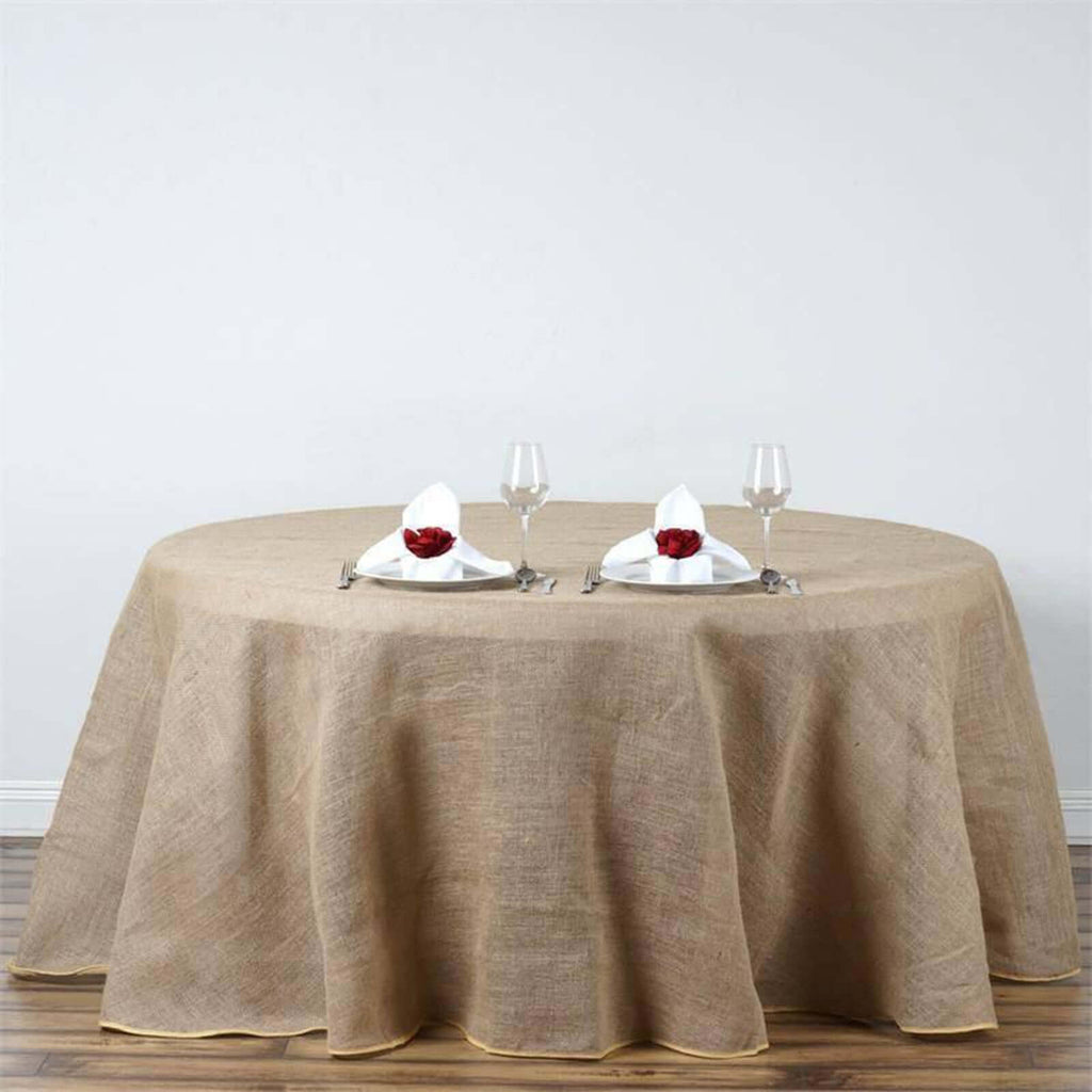 Burlap Jute 120" Round Tablecloth Natural - Rustic Boho Chic Seamless Table Linen