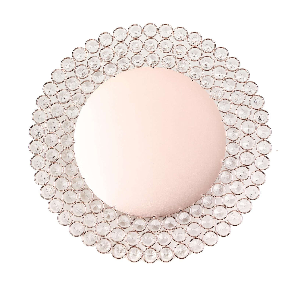 Wired Metal Round Charger Plate 14" in Rose Gold with Acrylic Crystal Beads, Glamorous Decorative Dinner Charger Tableware