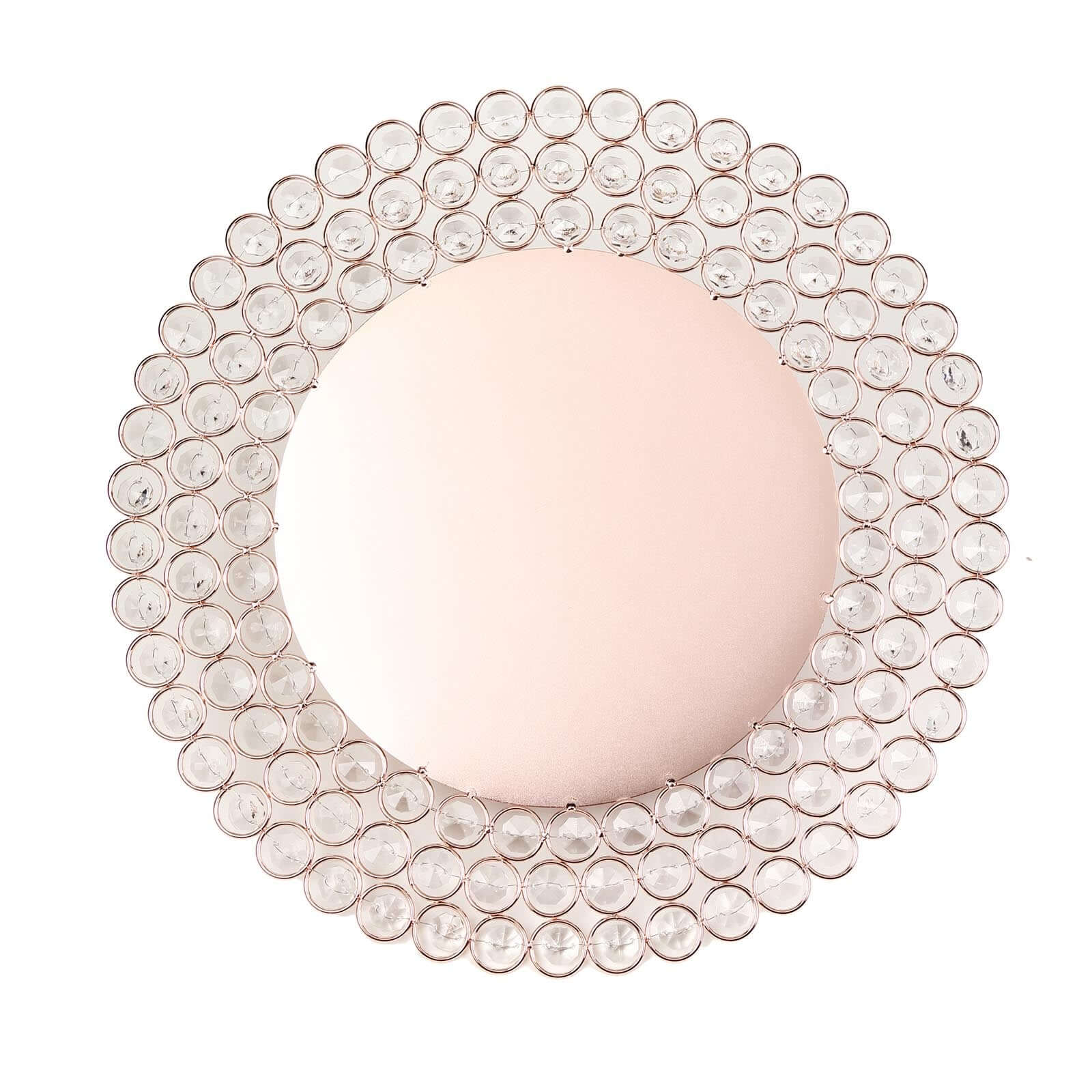 Wired Metal Round Charger Plate 14" in Rose Gold with Acrylic Crystal Beads, Glamorous Decorative Dinner Charger Tableware