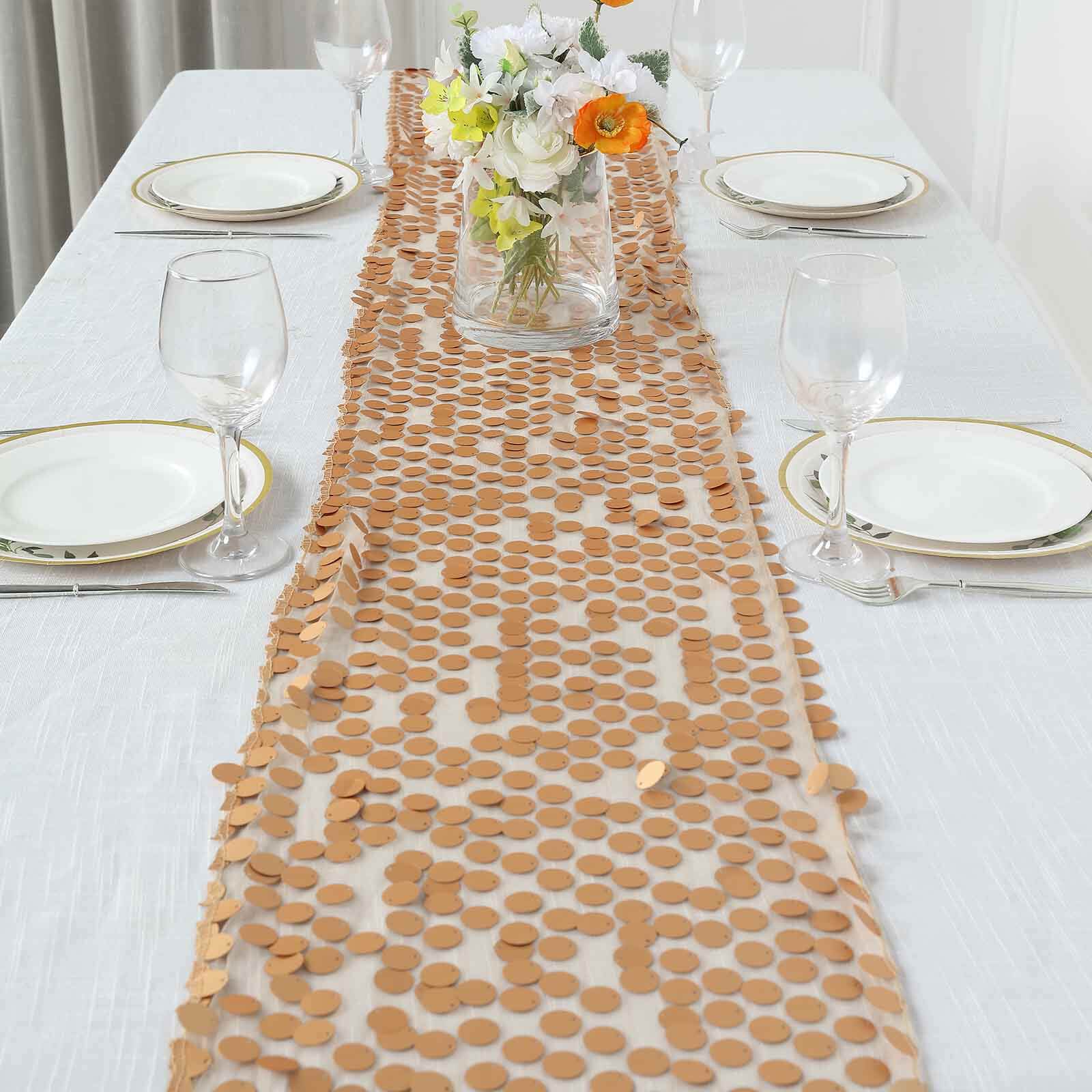 Big Payette Sequin 13"x108" Table Runner Matte Champagne - Dazzling Design