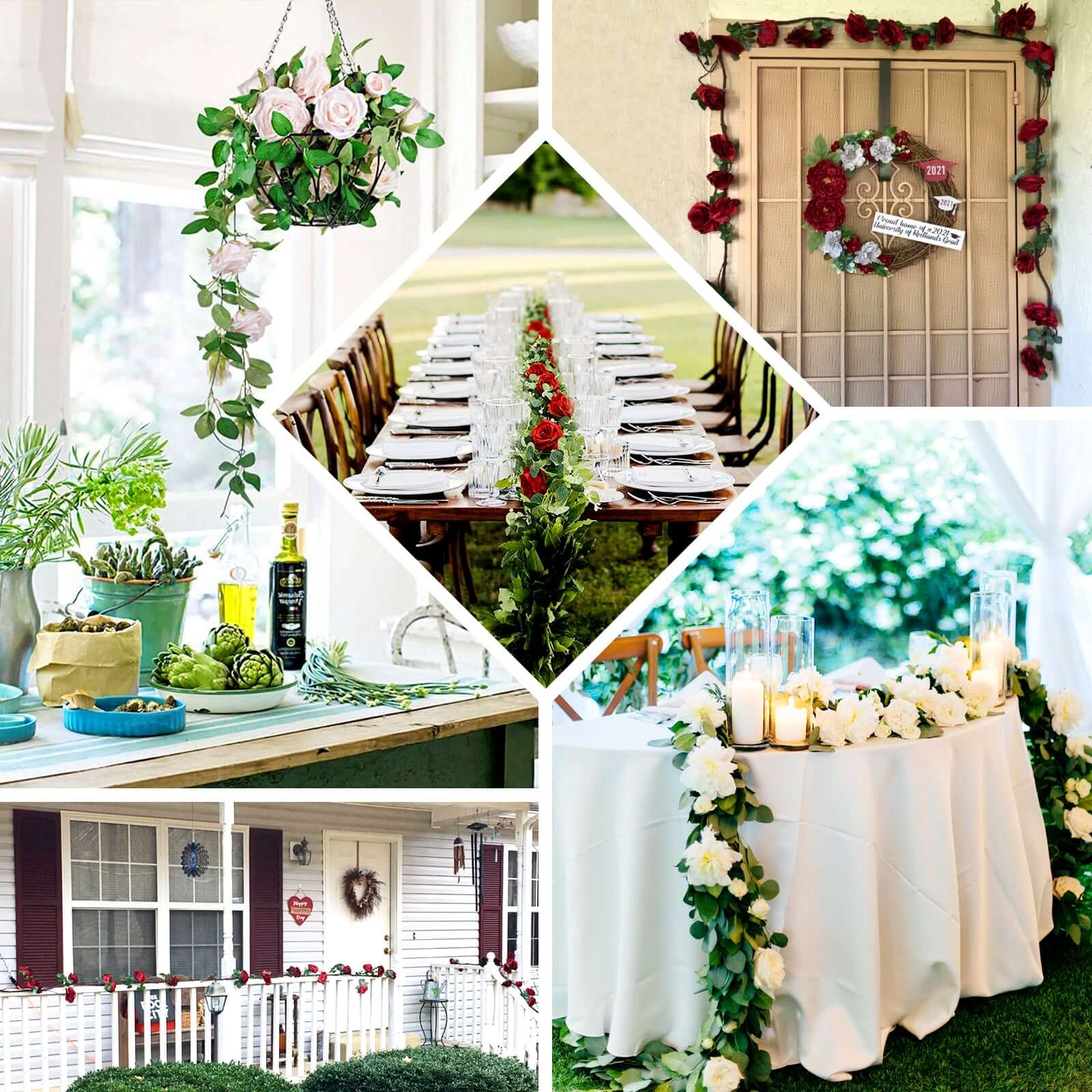 6ft Dusty Rose Artificial Silk Rose Hanging Flower Garland Faux Vine