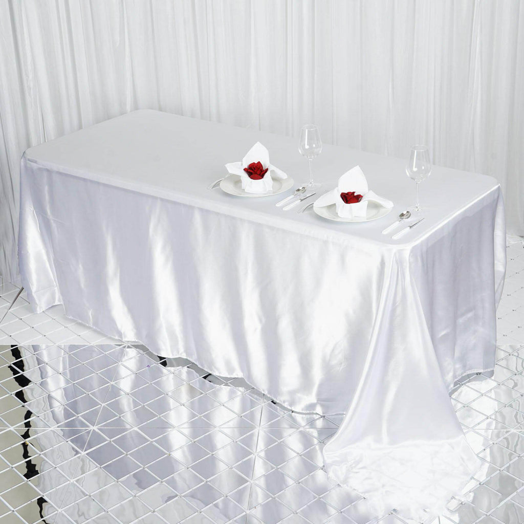 Satin Rectangular 90"x132" Tablecloth White - Seamless Stylish Table Cover for Weddings and Parties