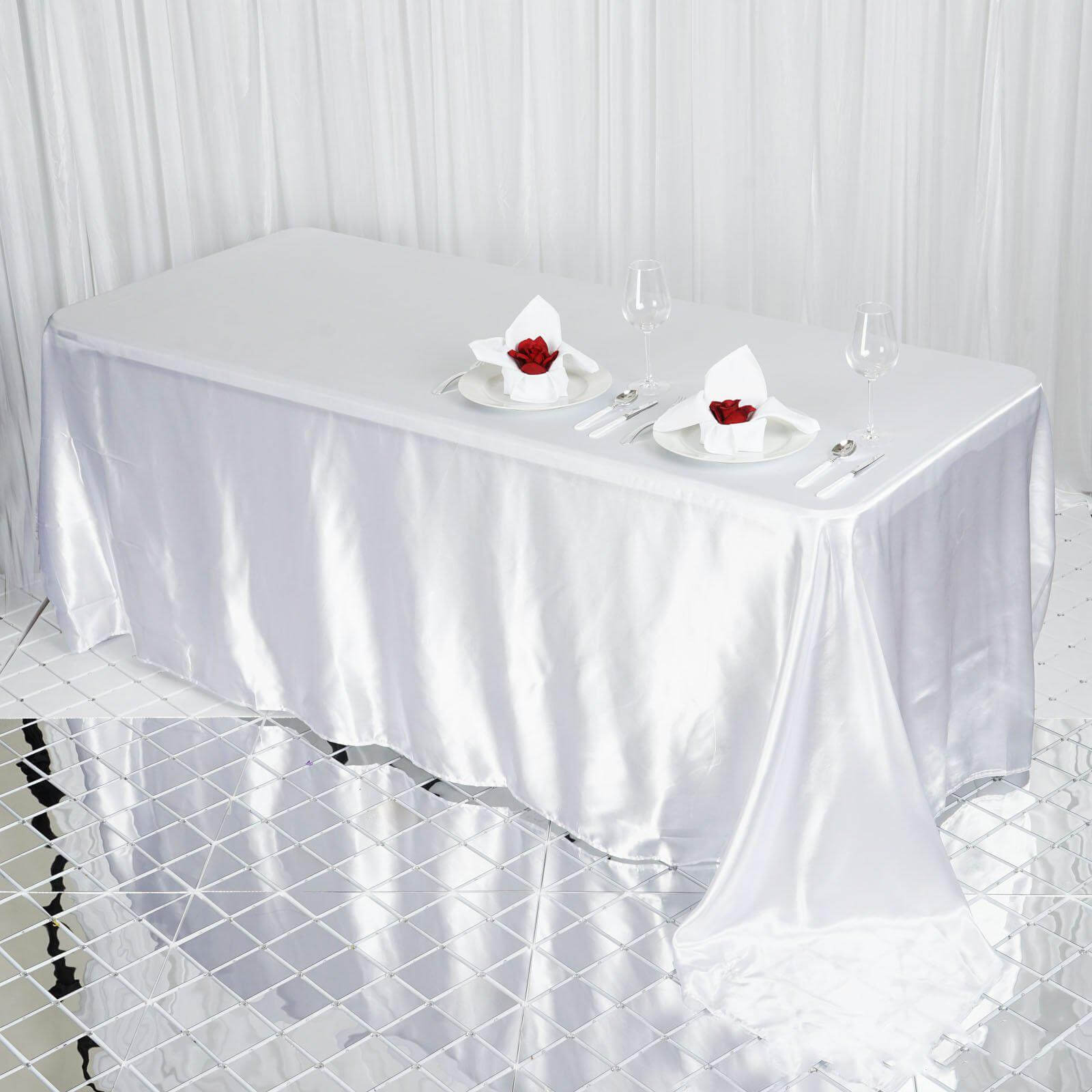 Satin Rectangular 90"x132" Tablecloth White - Seamless Stylish Table Cover for Weddings and Parties