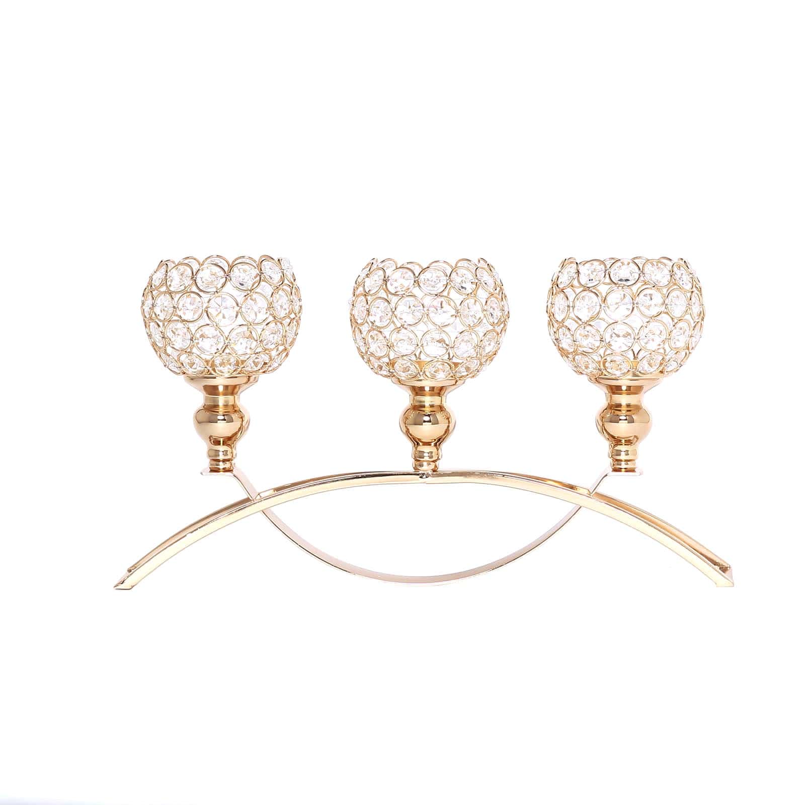 3-Arm Arch Bridge Candelabra Gold with Crystal Beads - Chic Table Centerpiece for Events 16"