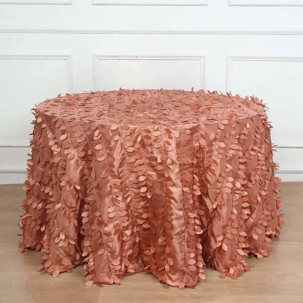 Taffeta 120" Round Tablecloth Terracotta (Rust) | 3D Leaf Petal Design Seamless Table Cover