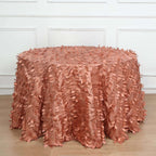 Taffeta 120" Round Tablecloth Terracotta (Rust) | 3D Leaf Petal Design Seamless Table Cover