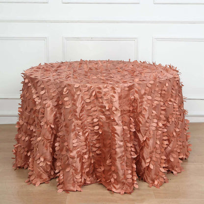 Taffeta 120" Round Tablecloth Terracotta (Rust) | 3D Leaf Petal Design Seamless Table Cover