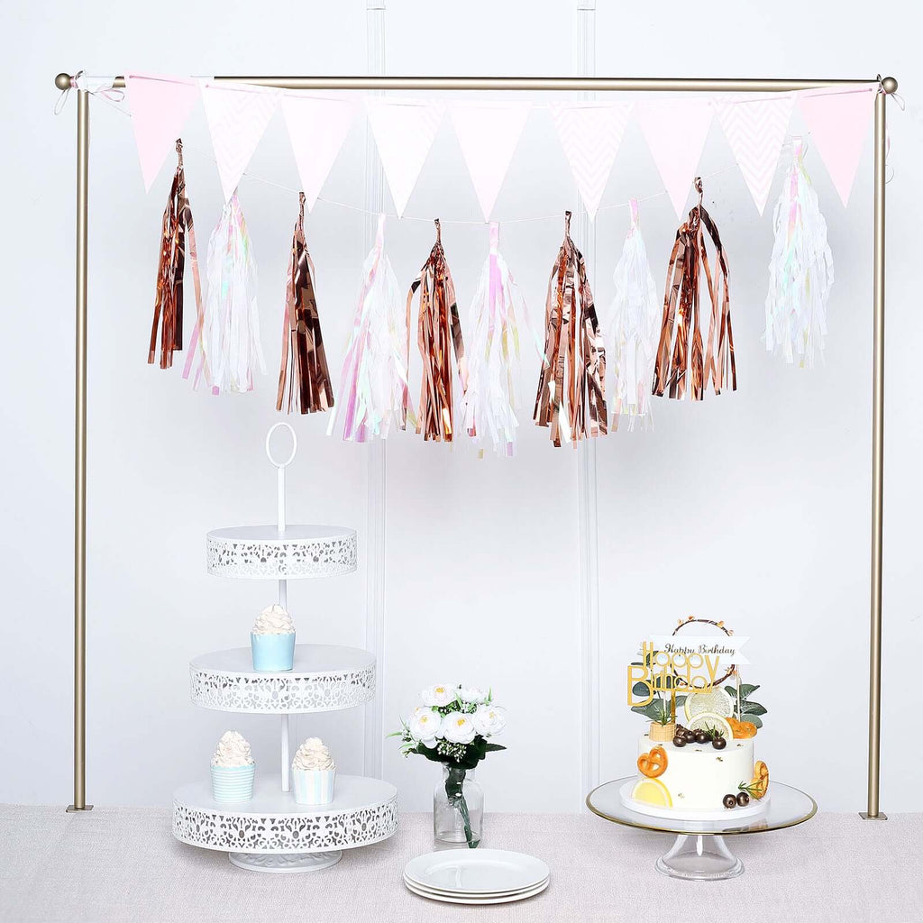 7.5ft Long Rose Gold Hanging Foil Tassel Garland, Metallic Tinsel Fringe Banner Party Streamer Backdrop Decorations