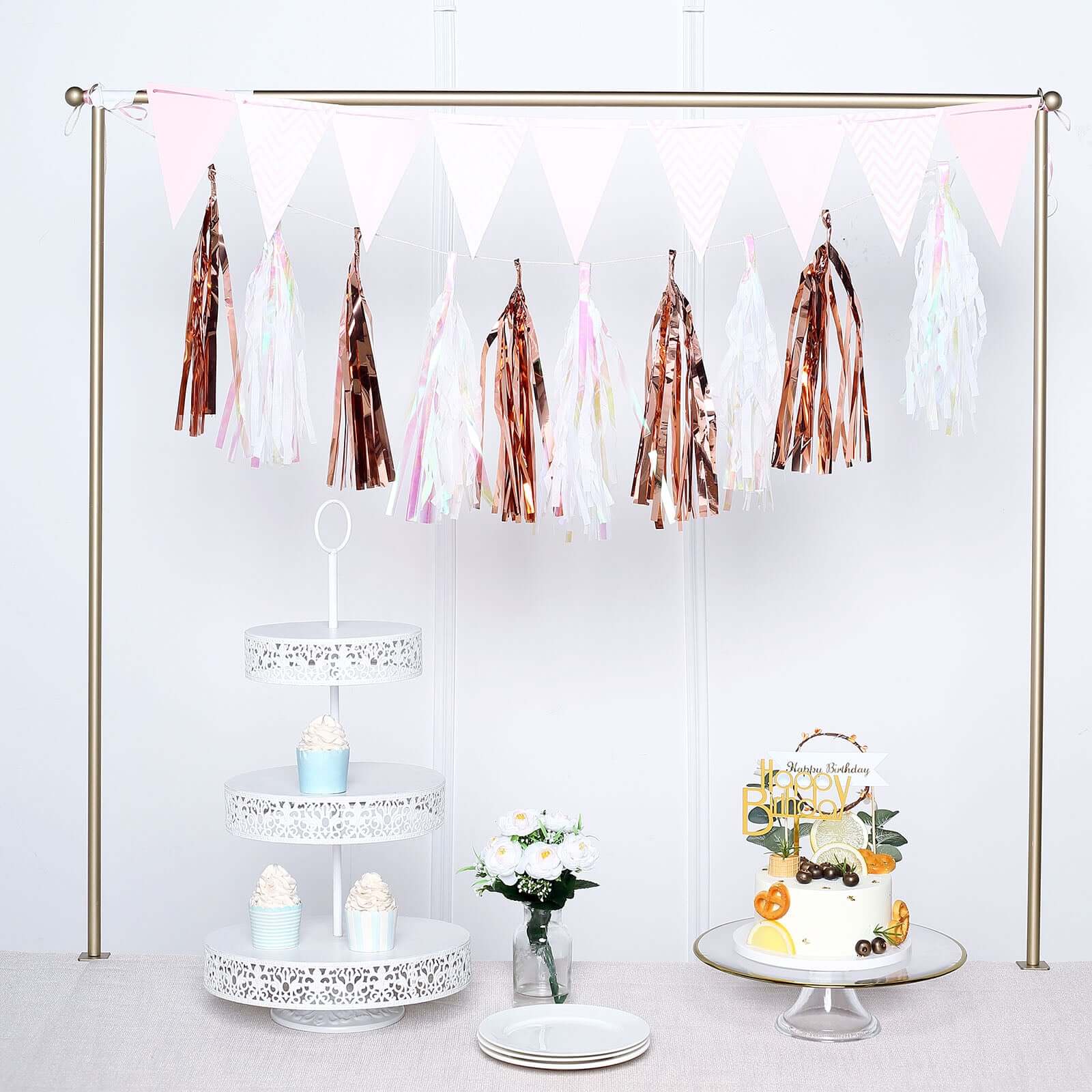7.5ft Long Rose Gold Hanging Foil Tassel Garland, Metallic Tinsel Fringe Banner Party Streamer Backdrop Decorations