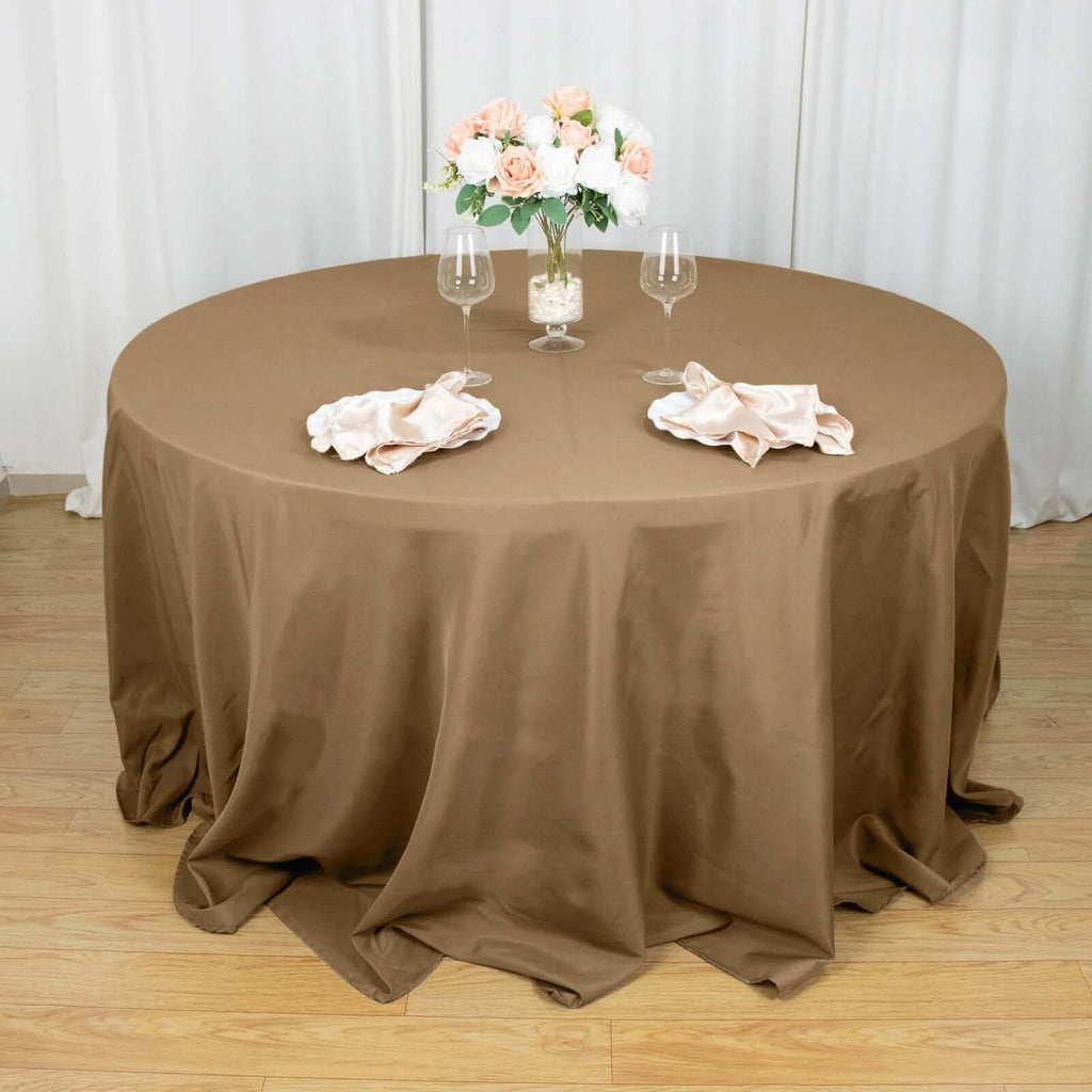 Polyester 132" Round Tablecloth Taupe - Seamless Chic Table Cover