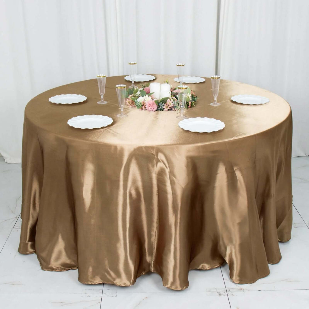 Satin 120" Round Tablecloth Taupe - Stylish Seamless Table Cover