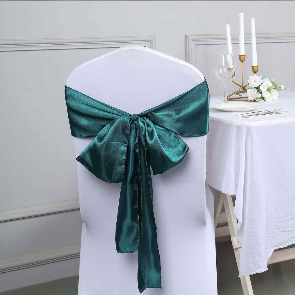 5 Pack Satin Chair Sashes Peacock Teal - Durable Chair Bows with Shiny Finish 6"x106"