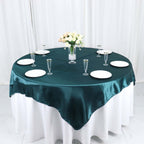 Satin 72"x72" Table Overlay Square Tablecloth Peacock Teal - Smooth Finish Table Cover