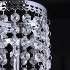 Crystal Beaded Chandelier Metal Candle Holder Silver - Stylish Tealight Stand for Decor 8"
