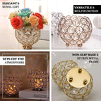Crystal Beaded Metal Votive Tealight Holder Round Gold - Chic Multipurpose Table Vase for Events 4"