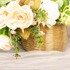 4-Pack Flower Vase Pots Textured Round Design Gold - Ceramic Brushed Indoor Planters 3"