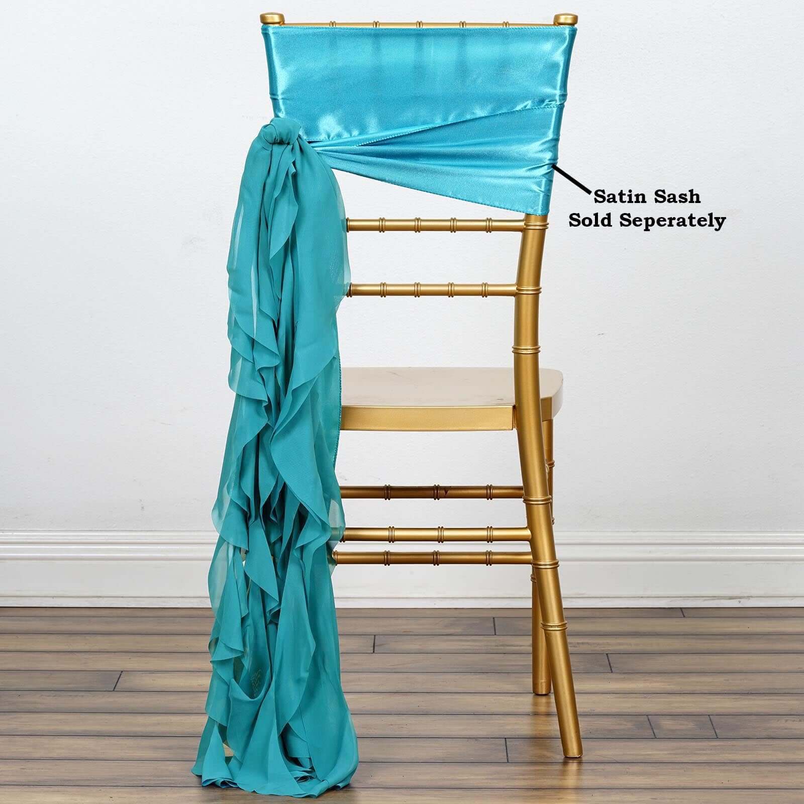 Chiffon Chair Sash with Curly Design Turquoise - Stylish Chair Decorations