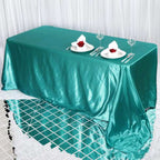 Satin Rectangular 90"x132" Tablecloth Turquoise - Seamless Table Cover