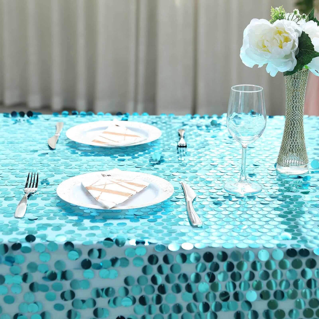 Sequin 90"x156" Rectangle Tablecloth Turquoise - Seamless Big Payette Table Cover