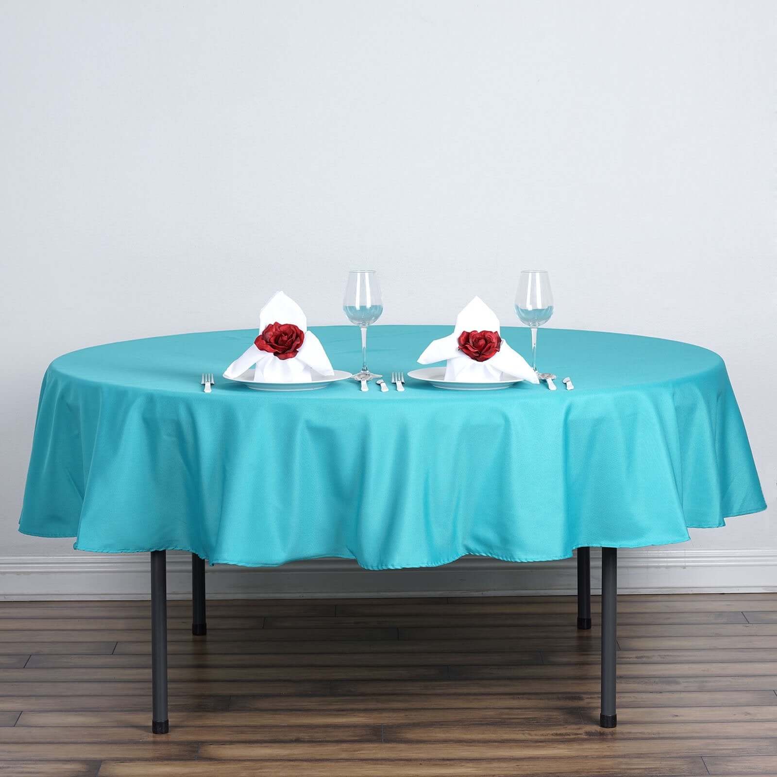 Polyester 90" Round Tablecloth Turquoise - Stain & Wrinkle-Resistant Table Cover