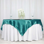 Satin 72"x72" Table Overlay Square Tablecloth Turquoise - Smooth Finish Table Cover