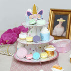 3-Tier Cardboard Cupcake Dessert Stand - Stable Treat Tower Display Holder for Unicorn Themed Girls Birthday Baby Shower Party Decor 15"