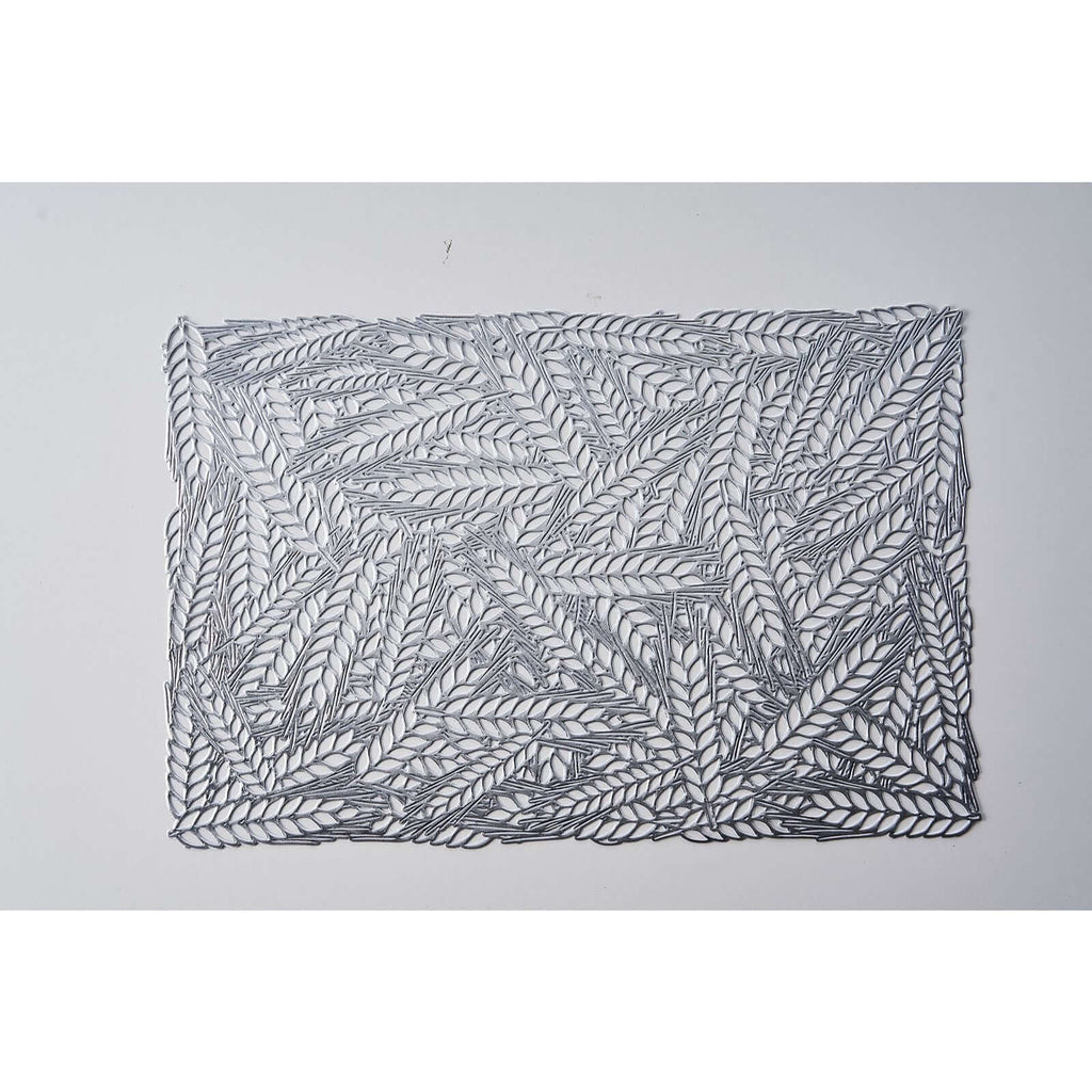 6-Pack Table Mats Wheat Design Silver - Vinyl Rectangle Non-Slip Surface for Stylish Settings 12"x18"