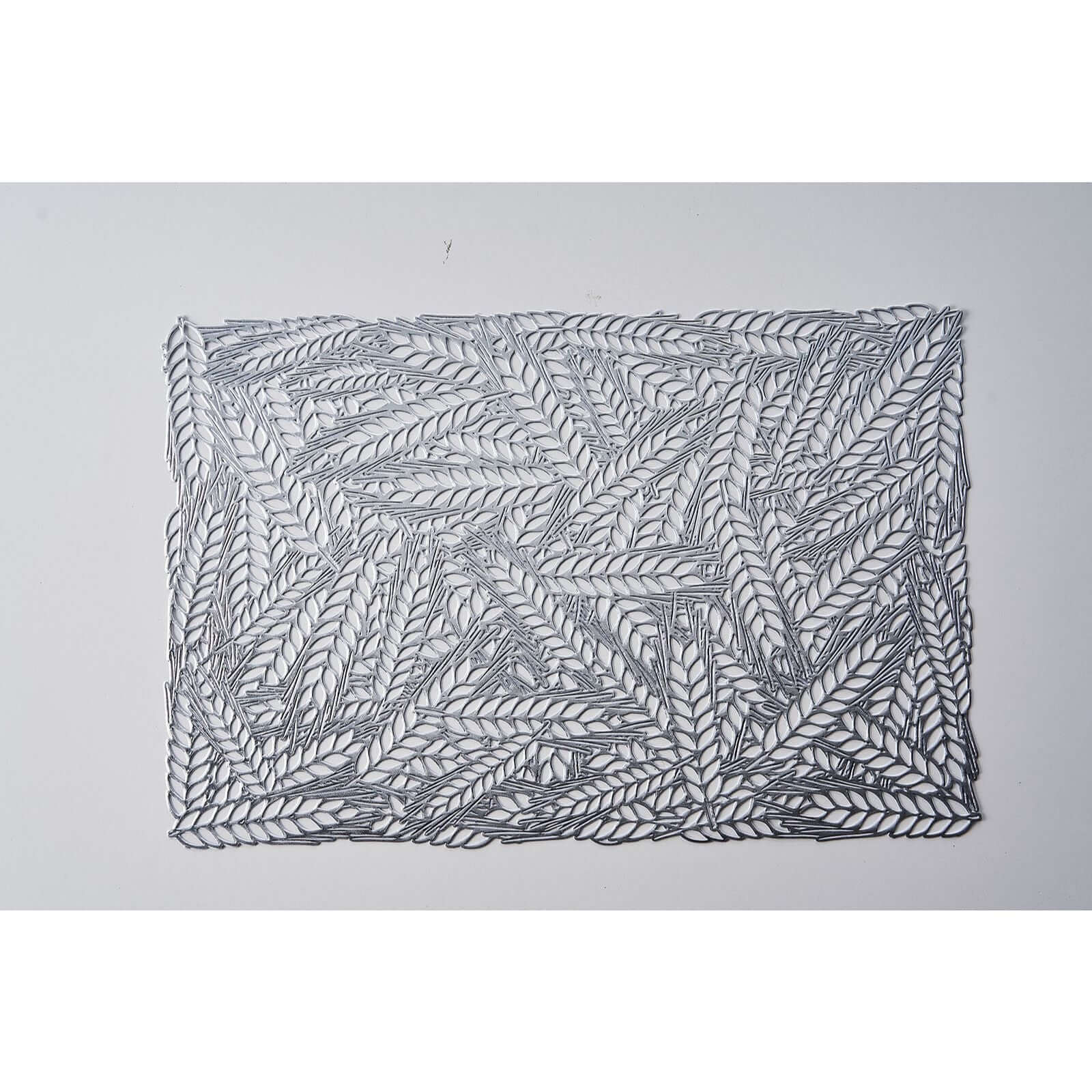 6-Pack Table Mats Wheat Design Silver - Vinyl Rectangle Non-Slip Surface for Stylish Settings 12"x18"