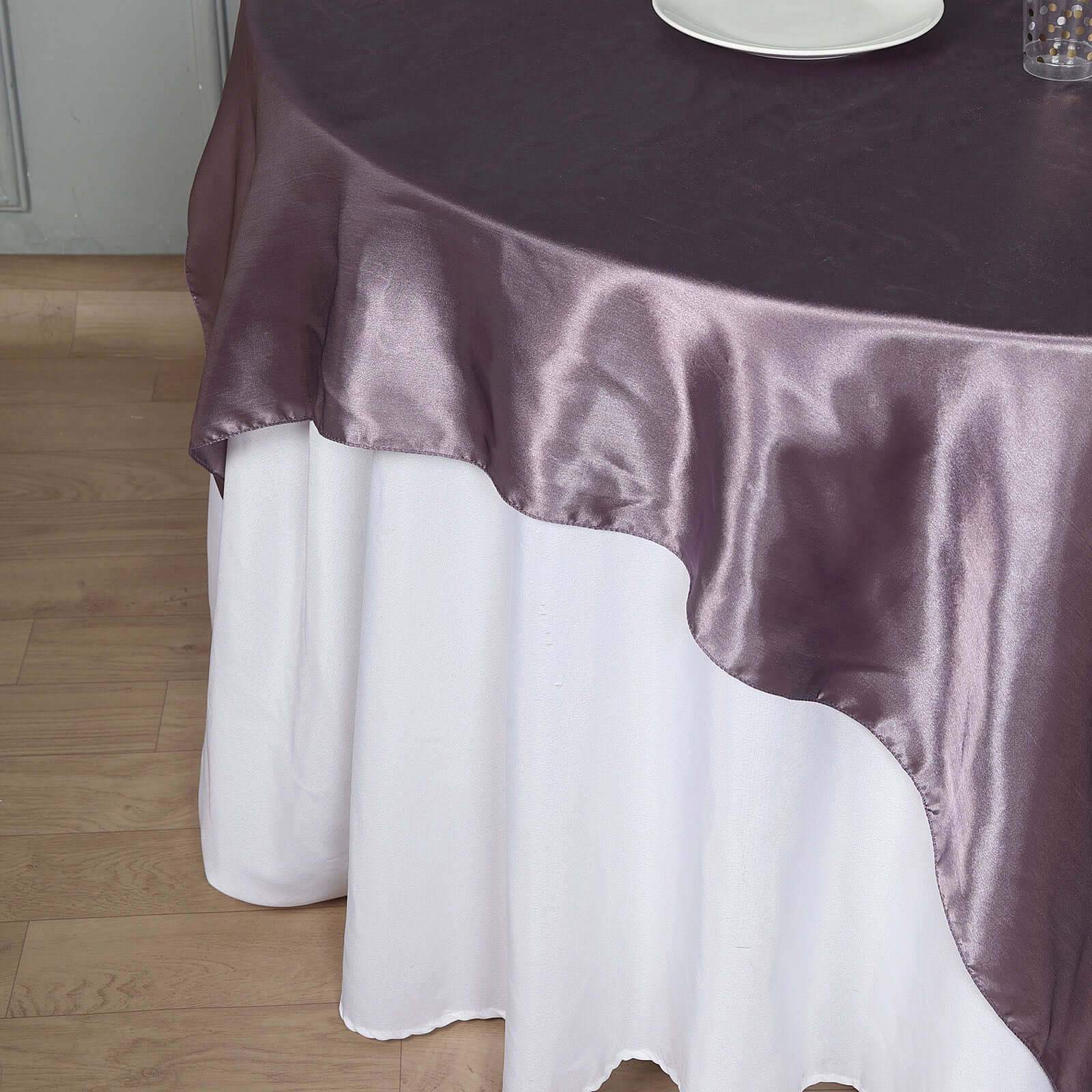 Satin 60"x60" Table Overlay Square Tablecloth Violet Amethyst - Smooth Silky Touch Table Cover
