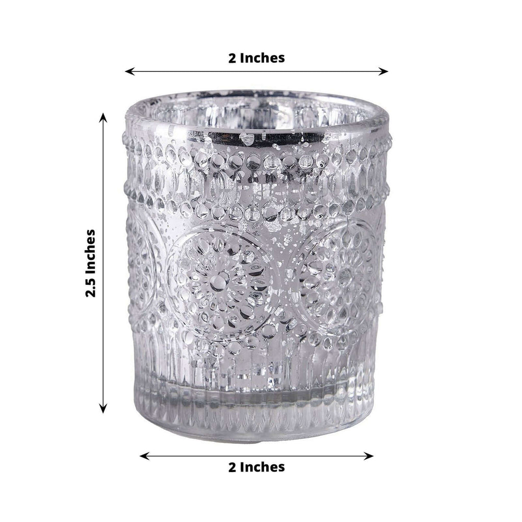 6-Pack Silver Glass Votive Tealight Holders - Stylish Primrose Design for Weddings & DÃ©cor